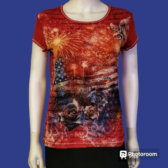 VTG BLUE CANYON Patriotic Fourth of July American Flag Graphic T-shirt - Picture 1 of 9